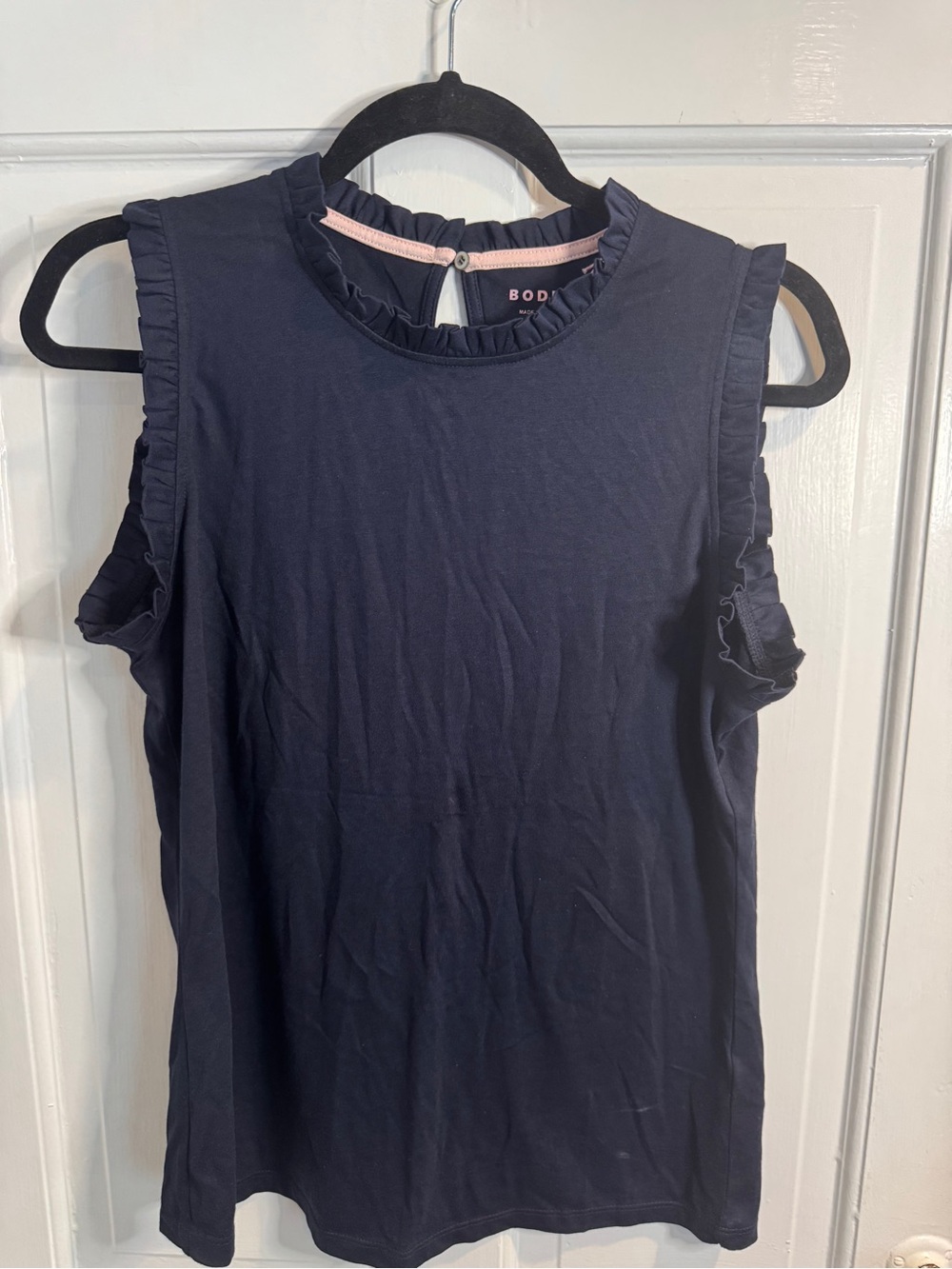 Boden Navy Ruffle-Trim Sleeveless Tee